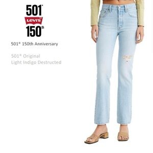Levi’s 501 150th Anniversary Destructed Straight Leg Jeans Size 27 Light Indigo